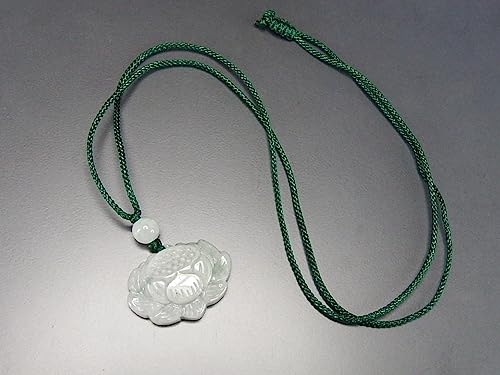 [Stone Street] Rare Jadeite Lotus Flower Carving Pendant with Green Cord Necklace