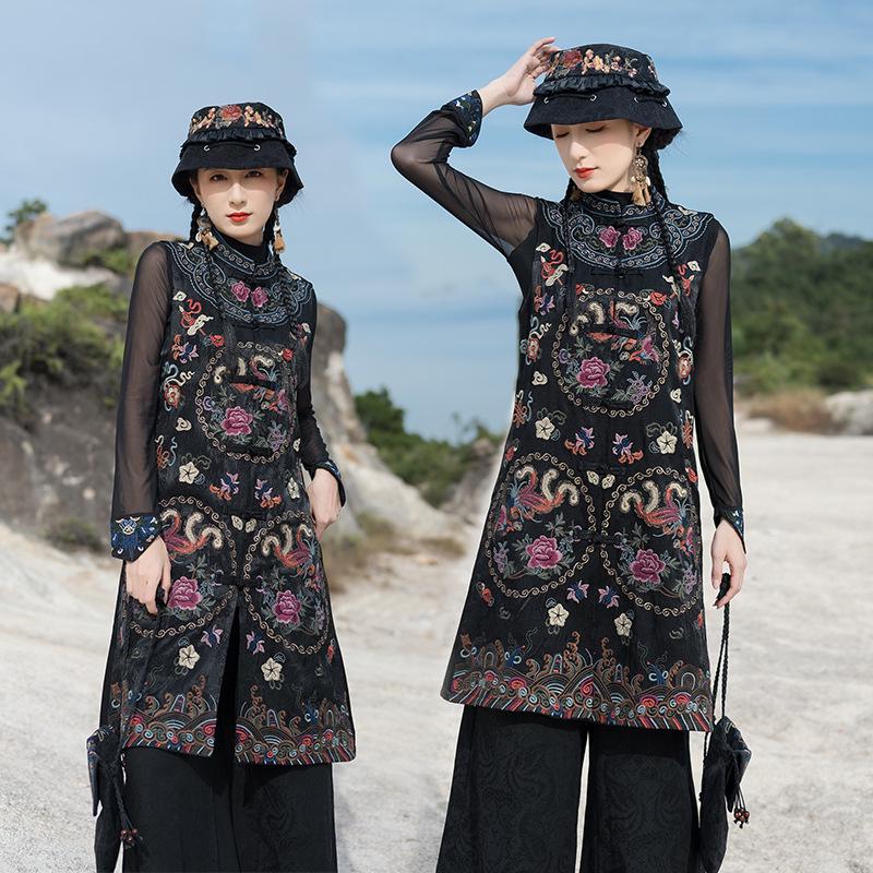 2025 Ethnic Embroidered Frog Button Sleeveless Vintage Mid-Length Vest