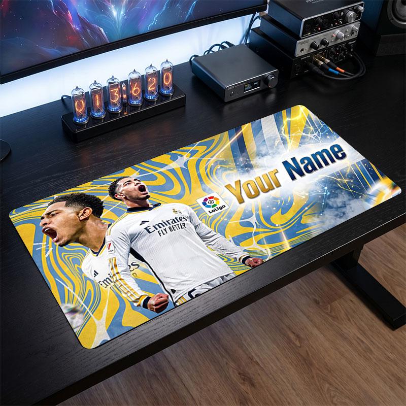 Jude Bellingham Custom Large Mouse Pad, Personalized Name Text Print, Football Logo Non‑Slip Desk Mat Gaming Gift