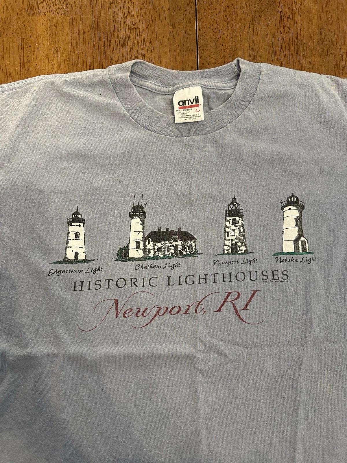 Винтажная футболка 90-х Newport Rhode Island Исторические маяки Женская Размер L Синяя S