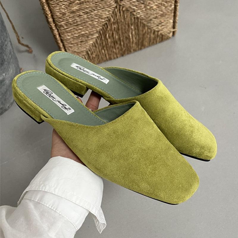 Fashion Summer Spring Fashion Square Toe Ladies Flats Slippers Luxury Flats Slippers Shoes For Women Mules Female Slides Sandals Shoes