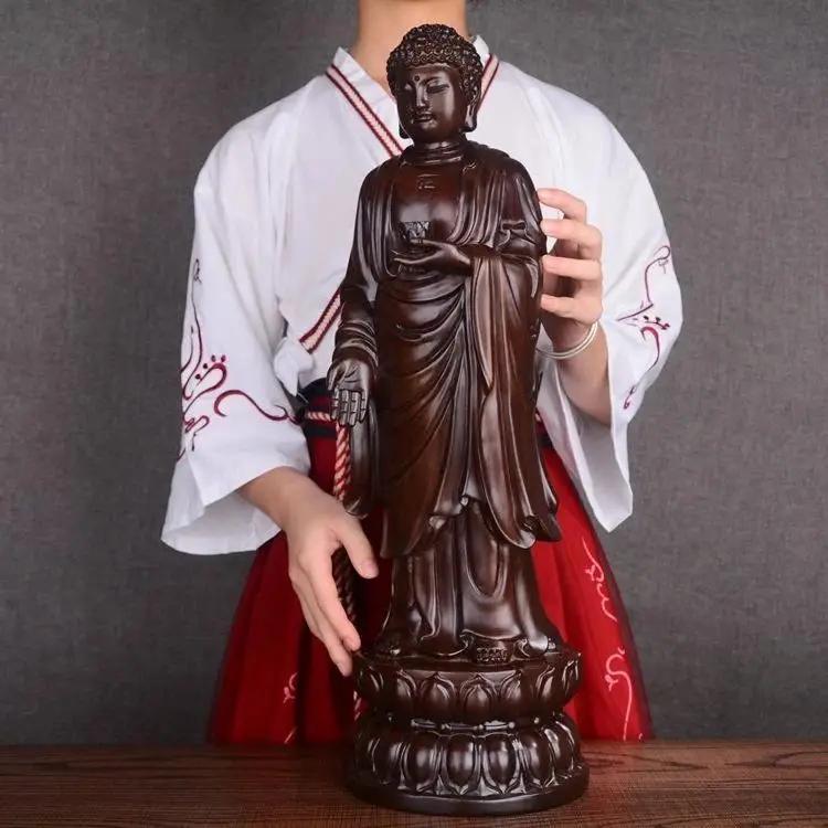 Adorno de Estatua de Buda de Pie de Palo de Rosa Obra Maestra Festiva Regalo Estatua de Adoración Familiar Escultura de Madera Decoración Hecha a Mano