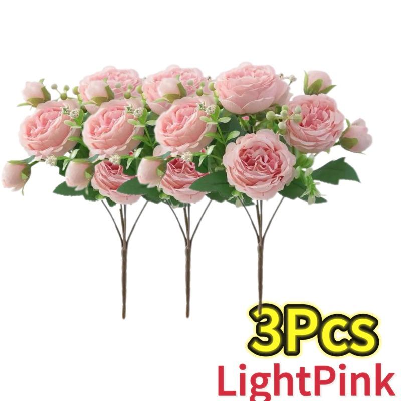 Hot Selling 30cm Rose Pink Silk Bouquet Peony Artificial Flower 5 Big Head 4 Small Bud Bride Wedding Home Party Decorations
