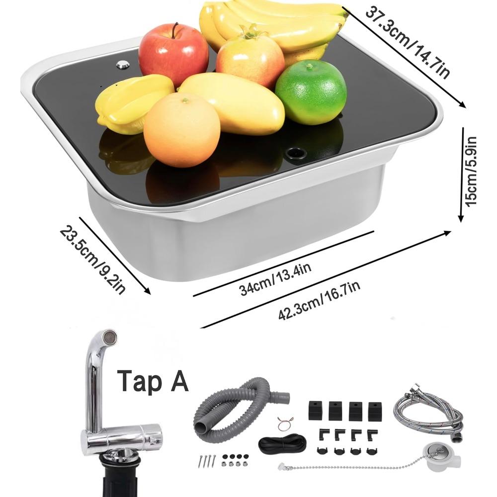 Unterbaum-Wohnmobil-Bar-Küchenspülbecken-Arbeitsstation mit klappbarem Wasserhahn A und Abdeckung, einzelnes Handwaschbecken aus 304 Edelstahl