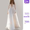 2026 Cross-border Foreign Trade Women's Wedding Dress, Amazon Sexy Lace Long-sleeved Vacation Dress, Evening Banquet Dress