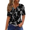 Women's Casual Short Sleeve V-Neck T-Shirt with Print and Decorative Buttons
