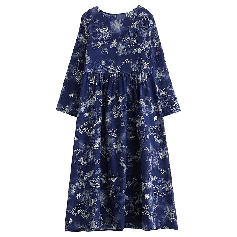 DIMANAF 2025 Plus Size Women Spring Summer Dress Vintage Lady Long Dress Floral Style Loose Maxi Dress Printing