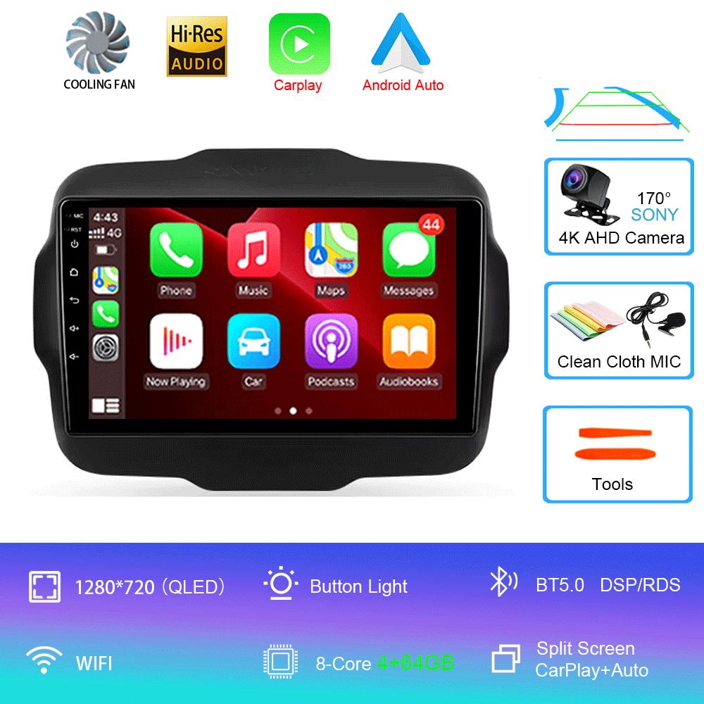Car Radio Android 14 Multimedia Player For Jeep Renegade 2016-2020 Carplay Android Auto Stereo 4G Wifi 360 camera head unit DVD