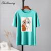 Shellsuning Summer Retro Character Printed T Shirts Women Korean Graphic Trendy Tees Loose Casual Short Sleeve Female Tops