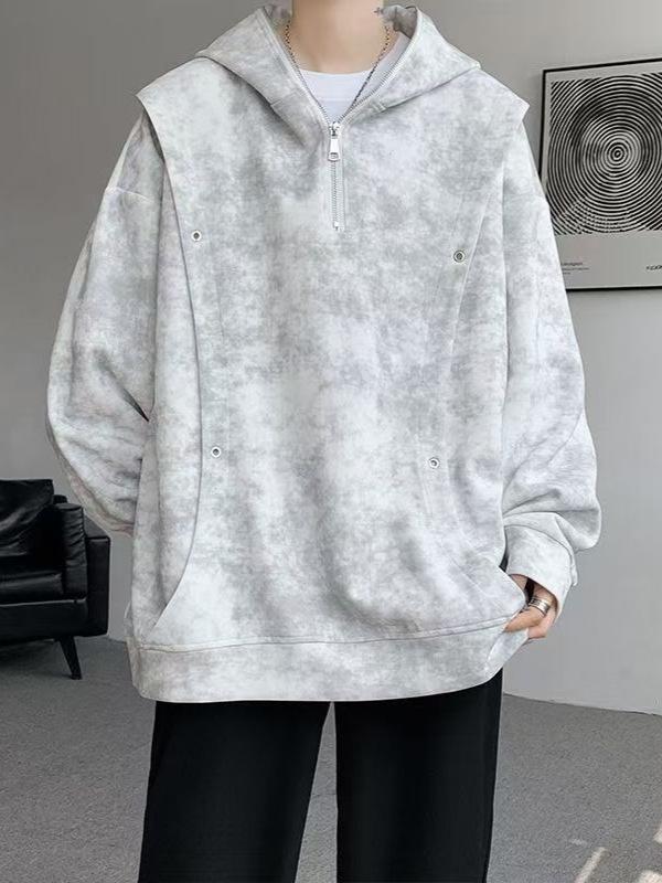 Men's Plus Size Trendy Tie-Dye Half-Zip Hooded Sweatshirt - Autumn/Winter Niche Design