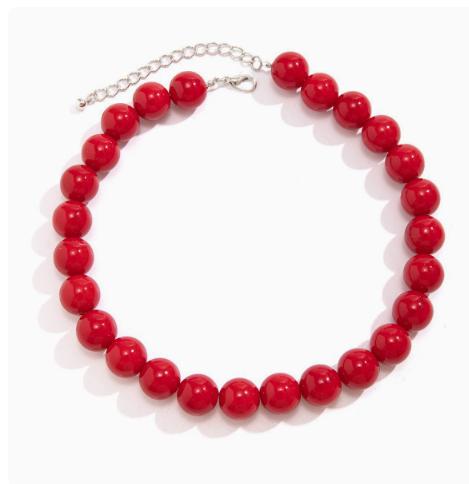 Colorful High-Gloss Bead Necklace with Red Pearls for Women
