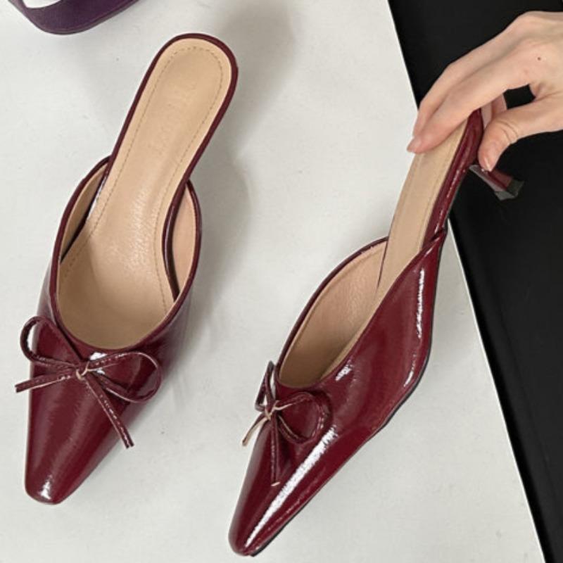 

Fashion Autumn New Baotou Slippers Women s Shallow Mouth Shallow Mouth Butterfly Knot A Slip-on Wear-resistant High Heels 42 вино красного