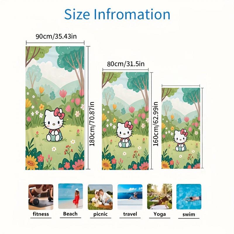 1pc Sanrio Hello Kitty Beach Bath Towel Quick-Dry withCute Hello Kitty Floral design Pastel Colors for Pool Travel Easter Gifts W30*H60(CM)