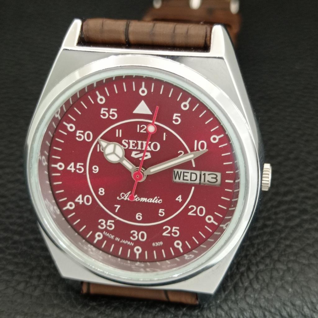 VINTAGE SEIKO 5 AUTOMATIC 6309A REFURBISHED JAPAN MENS RED DIAL WATCH A444782-1