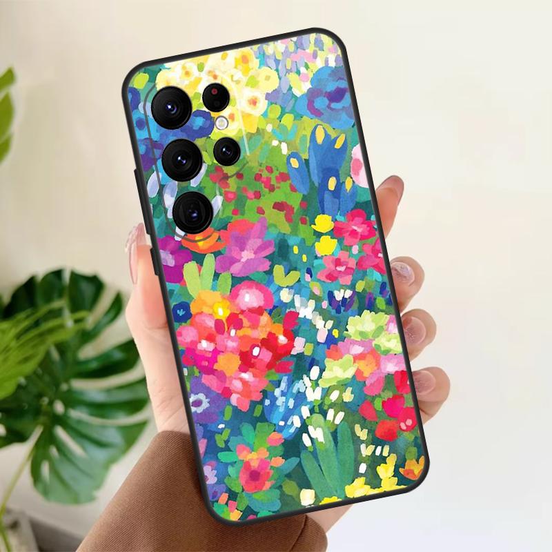 Colourful Flower Painting Art Soft Case For Samsung Galaxy S24 Ultra S21 S22 S23 S25 Plus S20 FE S9 S10 S23 FE Phone Cover