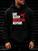 Men's Hoodie, Wrestling Season, Eat Sleep Wrestle Repeat Graphic, Pullover Hoodie, Streetwear Style, Gym And Casual Wear, Front Pocket And Drawstring