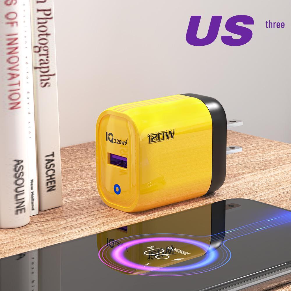 120W Cross-Border USB Fast Charger - European, American, UK Standard, Amber Yellow