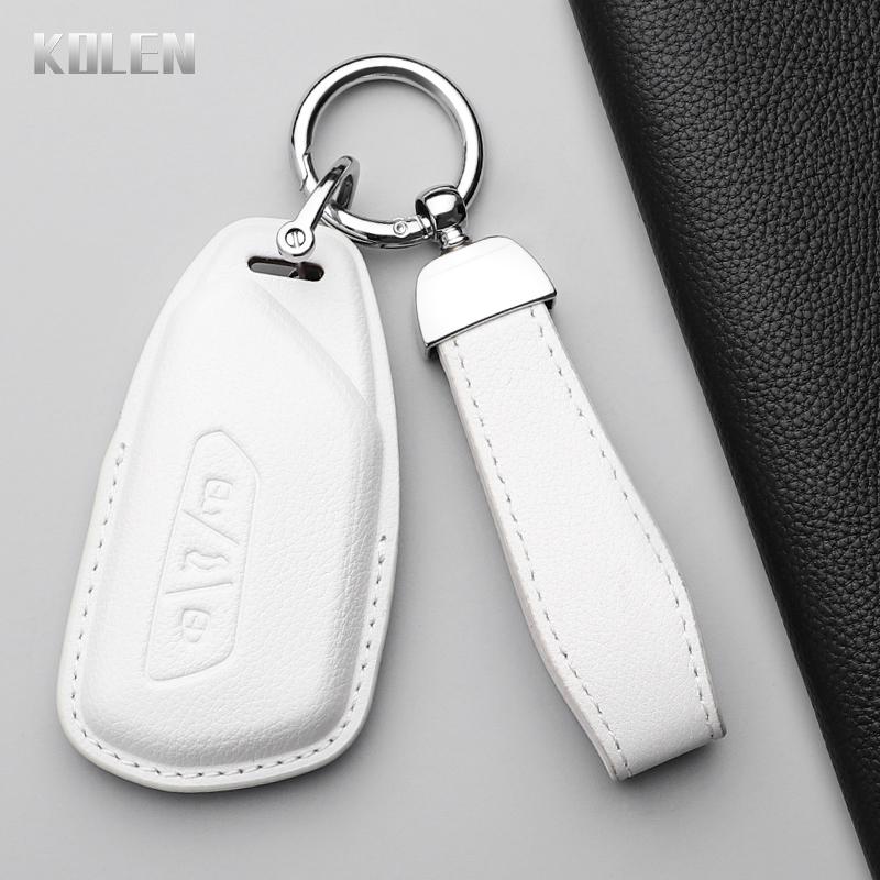 Genuine Leather Auto Key Fob Cover Case Housing Fit For Vw Volkswagen Golf 8 Skoda Octavia A8 Seat Leon Mk4 Protected Remote Key Ring Bag