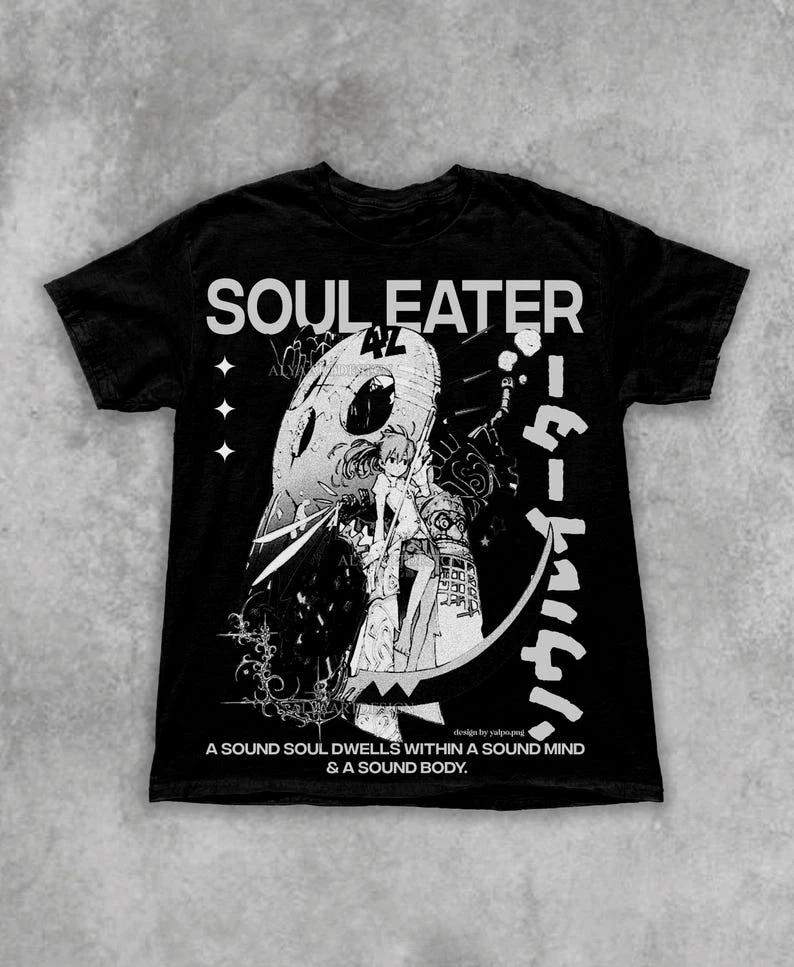 

Аниме футболка в стиле Soul Eater, Винтажная унисекс футболка из плотного хлопка, Подарок для фанатов L