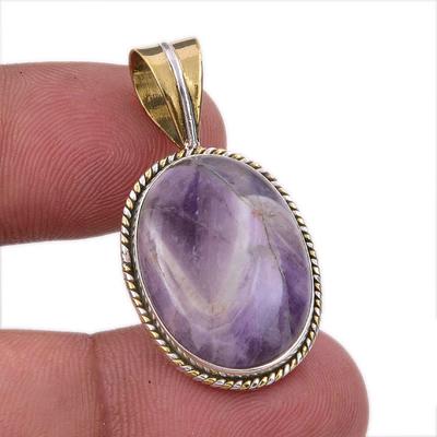 Natural Tiffany Stone 925 Solid Sterling Silver Gift TwoTone Pendant 1.50" E0I09