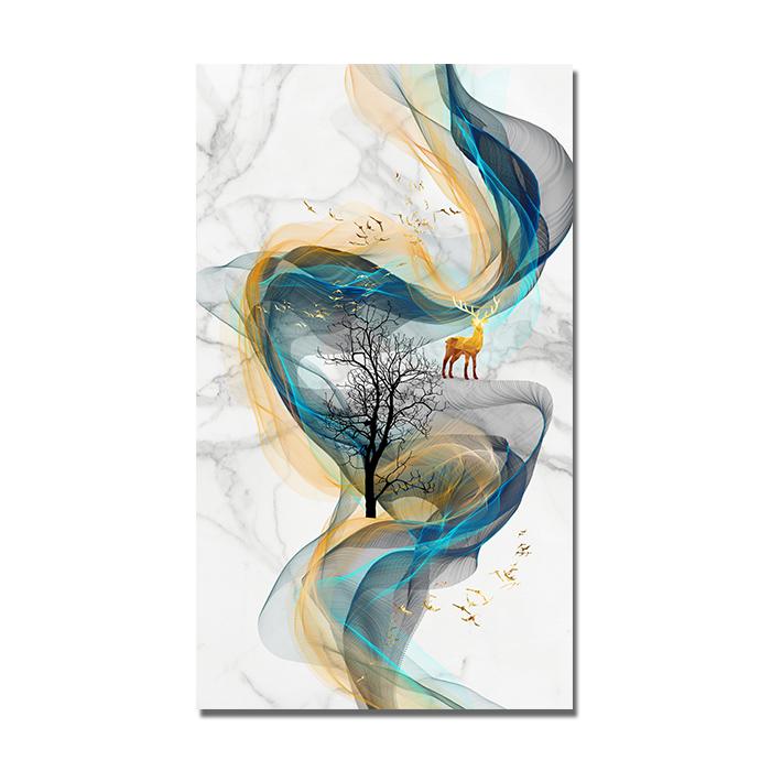 Nordic Geometric Wall Art Canvas Painting Abstract Golden Deer Birds Posters and Prints Wall Pictures for Living Room Home Decor