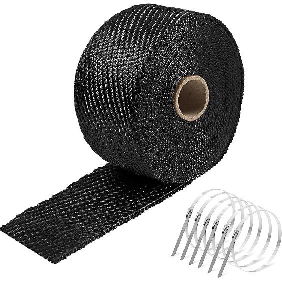 Термолента для выхлопной системы, 2  x 16 футов, мотоциклетная стекловолоконная термозащитная лента с хомутами из нержавеющей стали, черная Black 2  x16