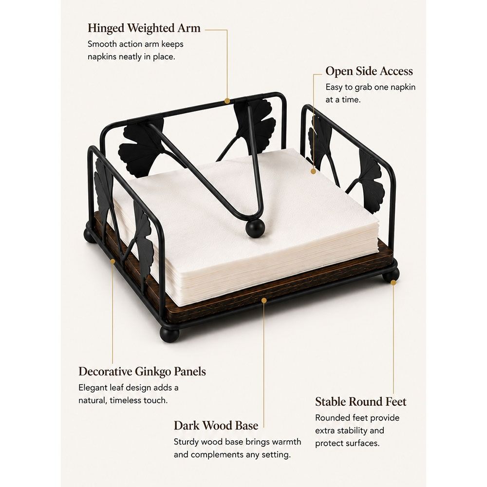 Iron Tissue Holder Solid Wood Base Paper Dispenser Tissue Dispenser Napkin Holder Kitchen Office