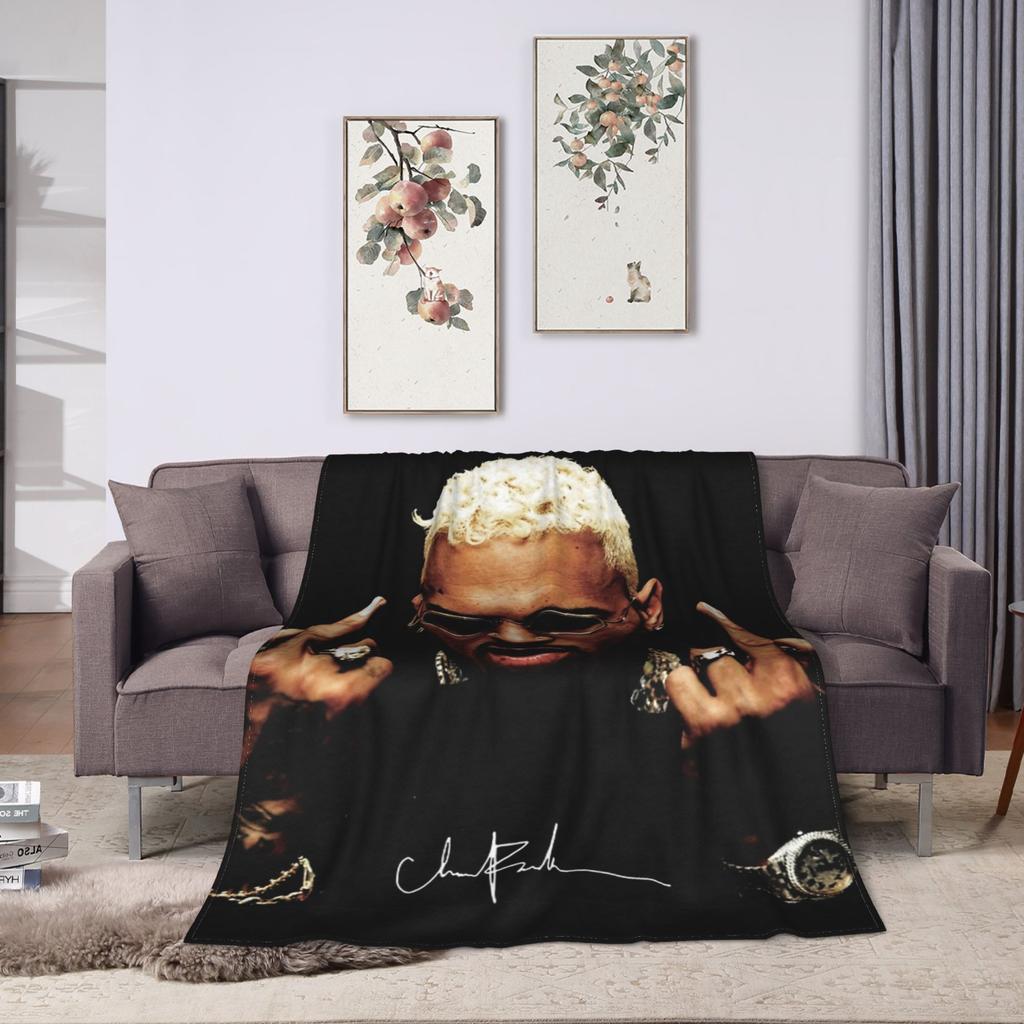 Middle Finger Vintage Chris Brown Blankets Fleece Autumn  Multi-function Super Soft Throw Blanket for Bedding Outdoor Bedspread
