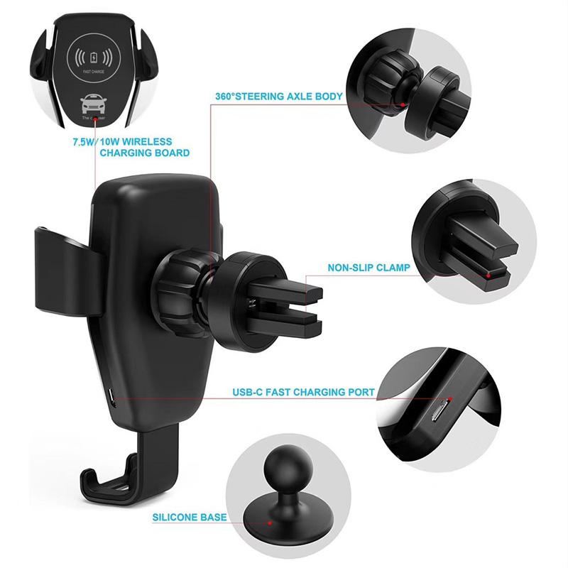 Car Wireless Charger Gravity Sensing Car Air Outlet Fast Charging Wireless Charger Bracket Stand
