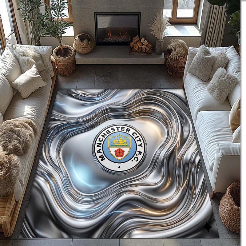 Manchester City Printed Flannel Area Rug Non Slip Soft Polyester Floor Carpet Indoor Decor Mat for Bedroom Living Room Sofa