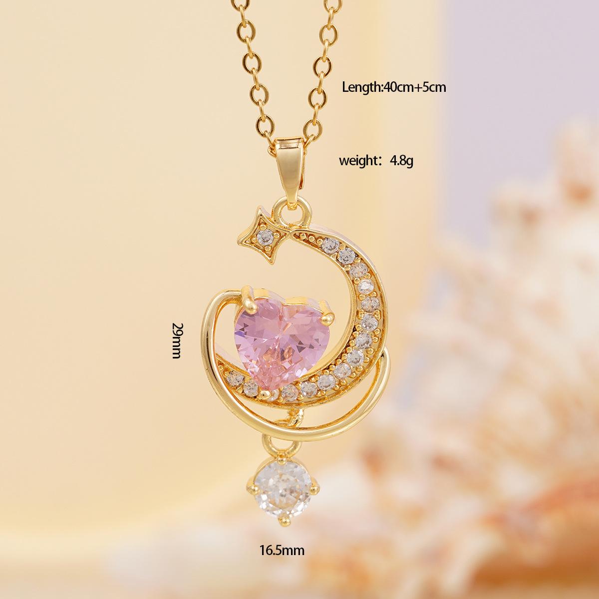 

Stainless Steel Chain Sweet Zircon Heart Moon Planet Pendant Necklaces for Women Girls Fashion Collar Accessories Jewelry Gifts