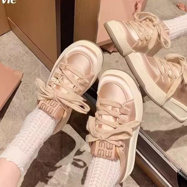 Sheepskin version of grape mother, the same breathable silk satin round head muffin thick-soled lace-up heightening sports and leisure shoes wom