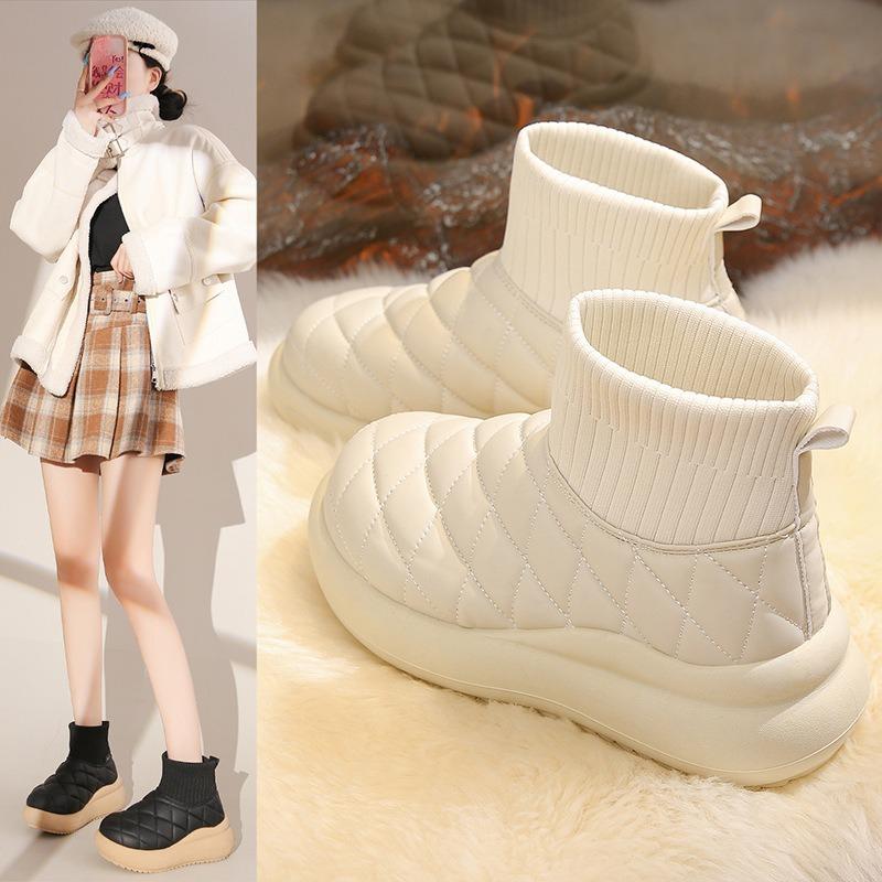 Women's Large Size Soft Sole Winter Warm Fur One Anti-slip Snow Boots Padded Lined Ankle Boots Windproof Outdoor Sports Cotton Boots