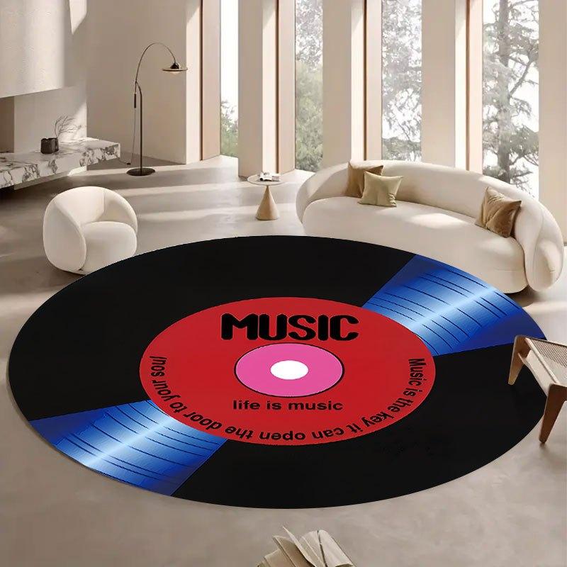 Elegant Record Art Design Flannel-printed Round Floor Mats Are Slip-resistant Suitable for Living Bedroom Terrace Garden Carpets