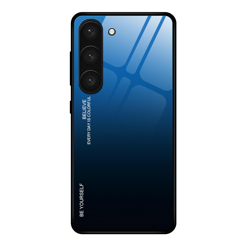 

PC TPU Phone Cover for Samsung Galaxy S24 Case Gradient Color Tempered Glass Back Phone Case Blue/Black