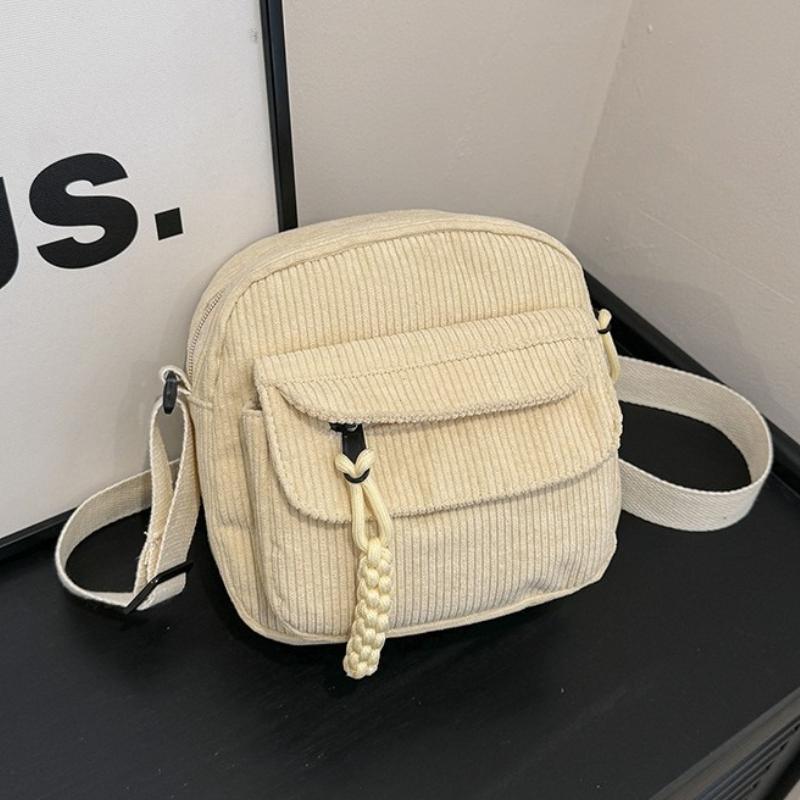 Corduroy Tägliche Handtasche Modische Vielseitige Umhängetasche für Damen Mehrere Fächer Reißverschluss Pendeln Damen Tragetasche