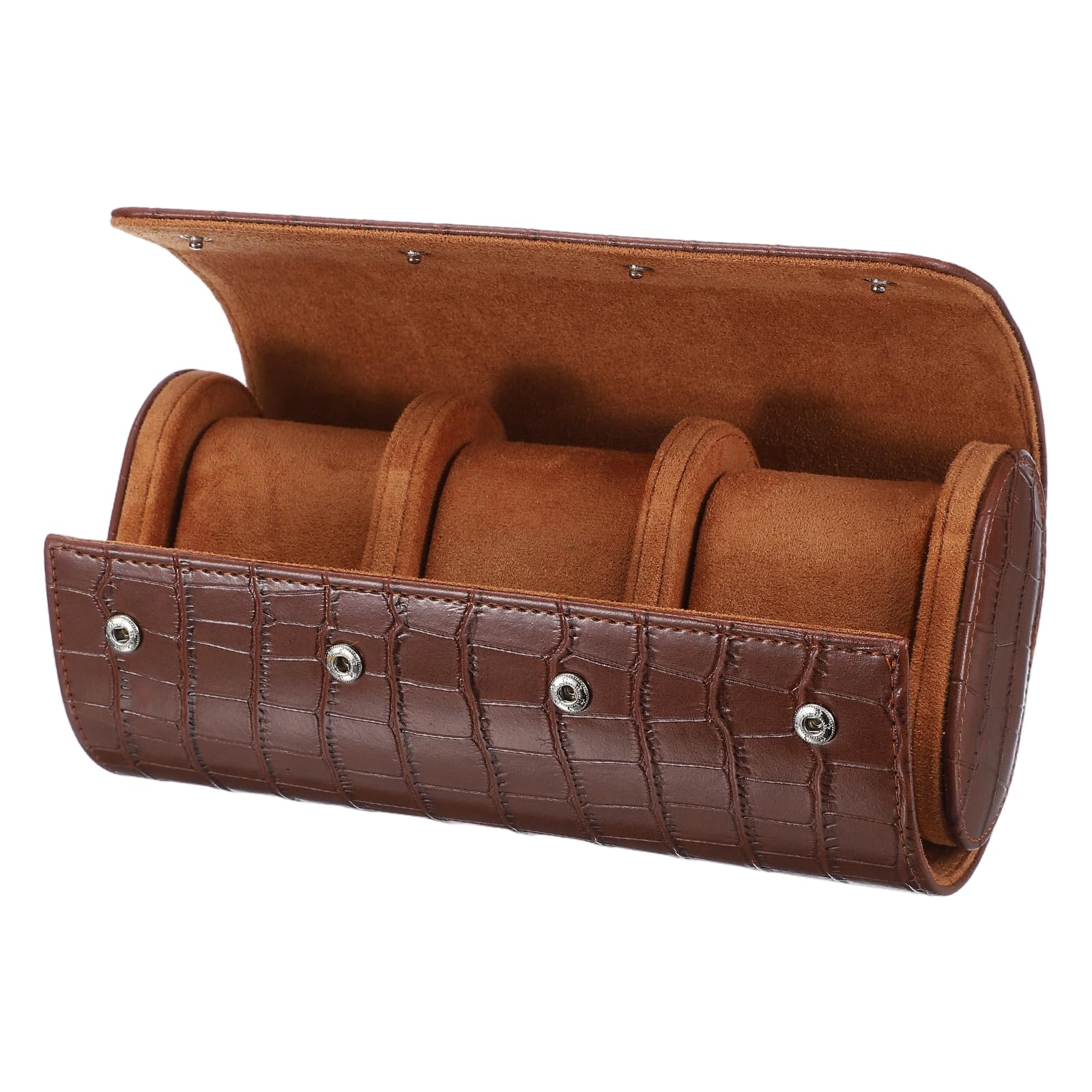 

uxcell Watch Roll Travel Case, 3 Slots, Portable Leather Watch Case, Unisex, Travel & Display Case, Striped Texture, Brown