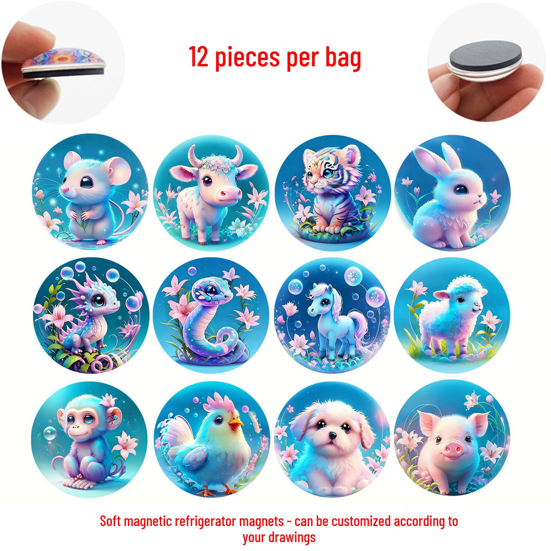

Dreamy Blue Zodiac Cartoon Glass Refrigerator Magnet Stickers 25 mm magnet 12-piece set