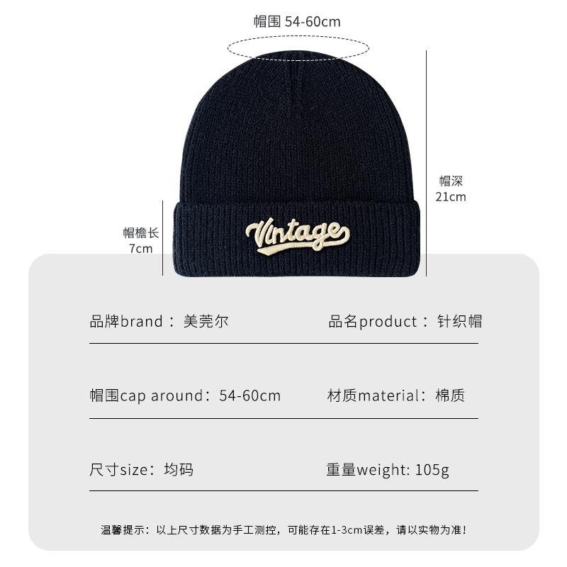 Hat Female Winter Japanese Simple Versatile Wool Hat Student Couple Cold Hat Warm Letter Knitted Hat Male