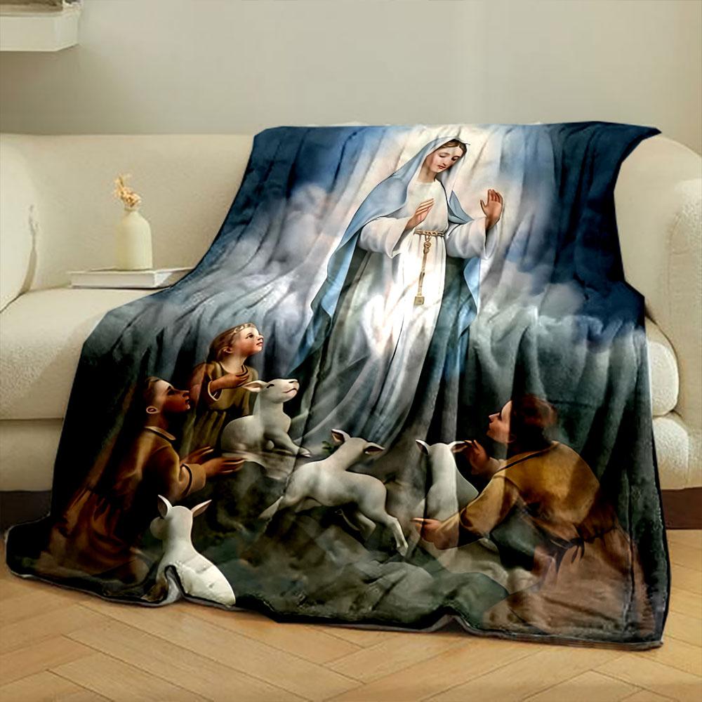 Our Lady of Grace Blanket with Children and Lambs Print  Printed Blanket for Living Room Bed Couch Lunch Break Blanket for Friend's Festival Gift