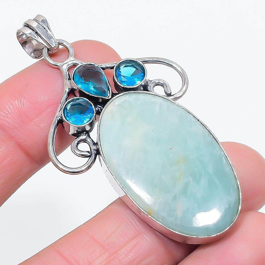 

Natural Amazonite, Topaz Gemstone 925 Sterling Silver Jewelry Pendant 2.44 u9y82