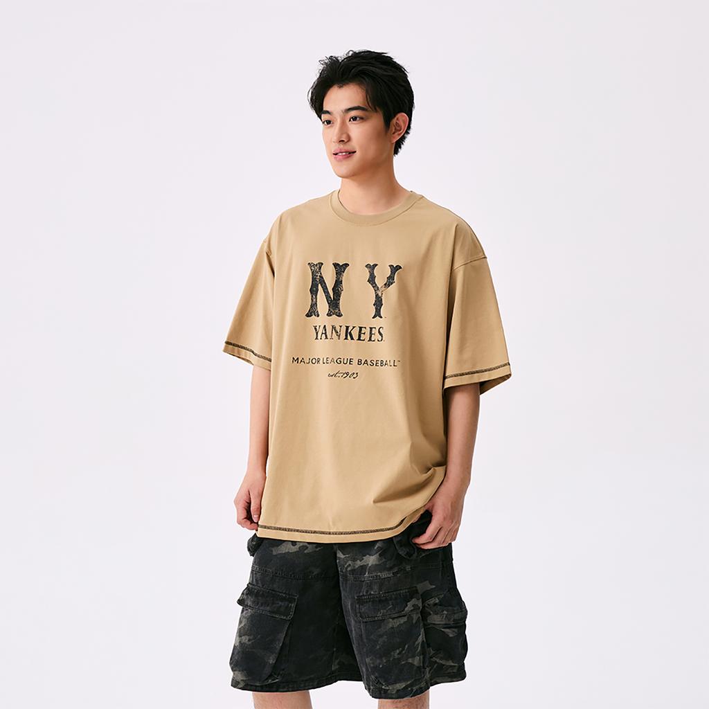 New MLB New York Yankees Basic Collection SS25 T Shirt Unisex Light Camel 3ATSB1153-50CAL