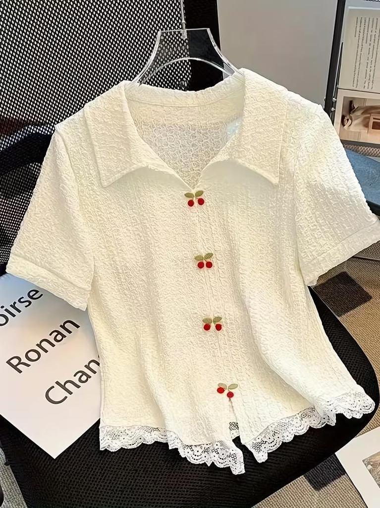 Plus Size European & American Floral Patchwork Lapel Summer Casual Shirt