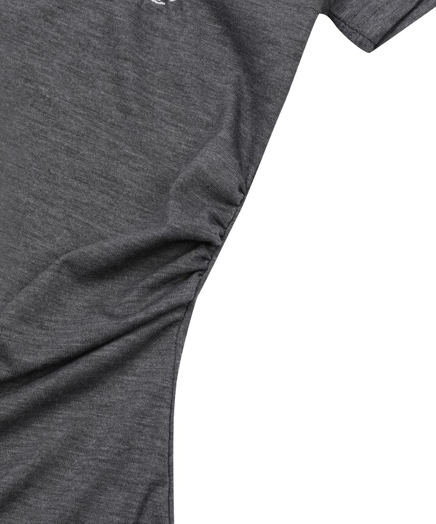 Mucent Yati Side Shirred V-Neck Short Sleeve T-Shirt (4 Colors)