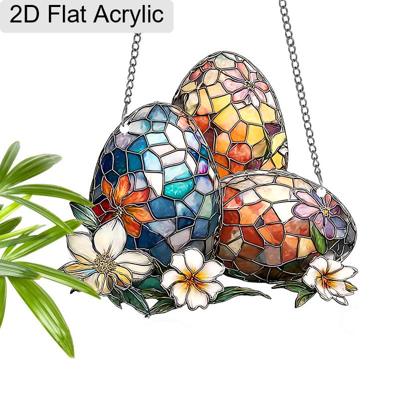 Acrylic Easter Eggs with Flowers Suncatcher Stained Glass Effect Window Hanging Ornament Easter Lover Gifts
