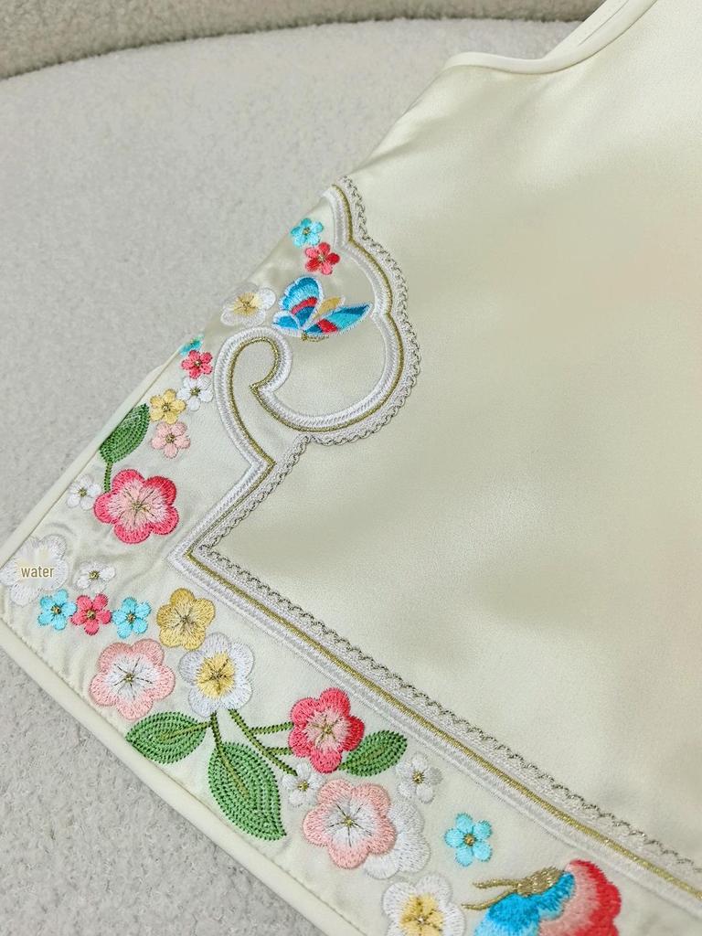 Autumn 2025 Chinese-Style Embroidered Vest with Frog Buttons - Women's Ethnic Short Stand Collar Cardigan