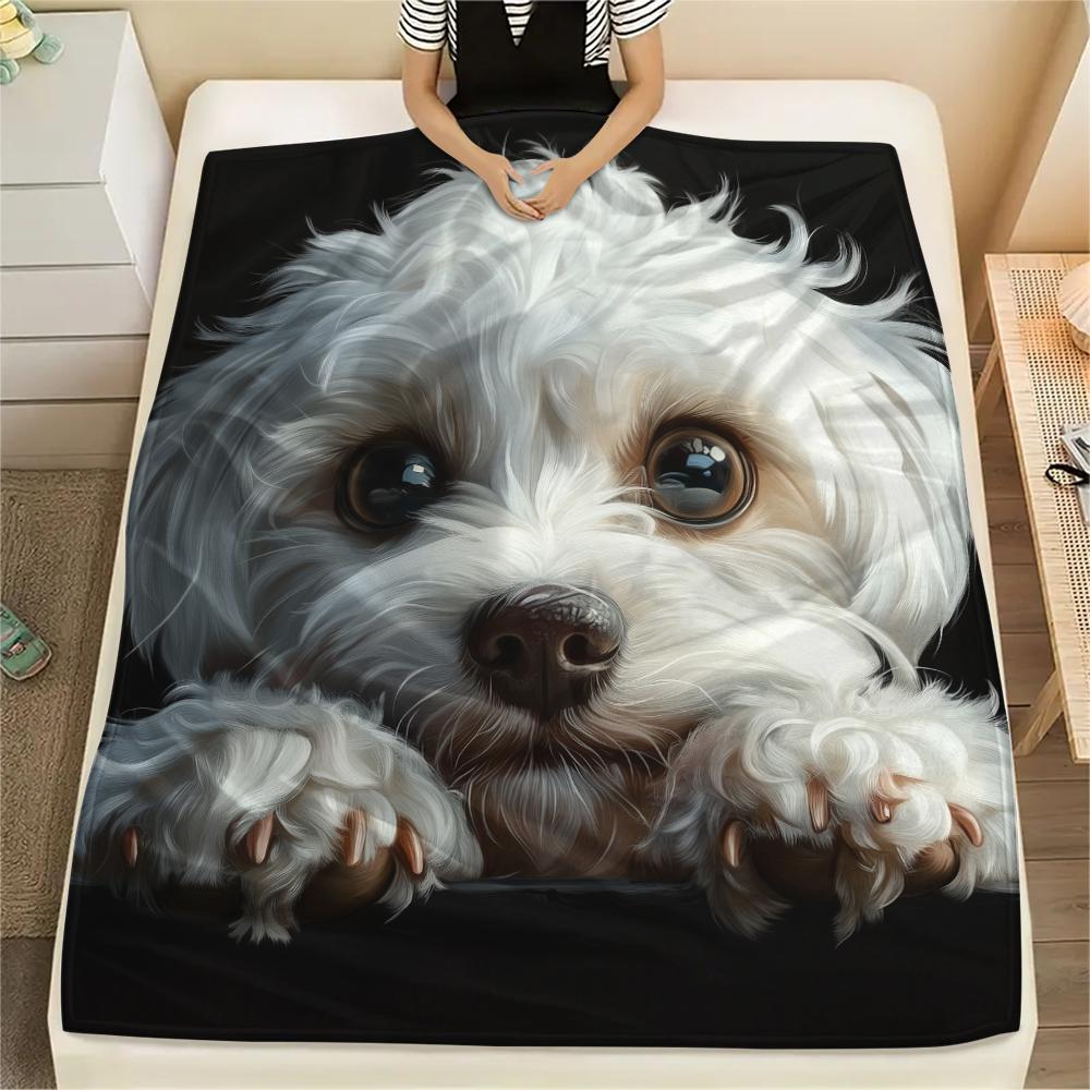 Black Maltese dog,pattern Flannel Blanket, High quality Comfortable for All Seasons, Home Decor, Warmth and Comfort, Perfect for Gifts.