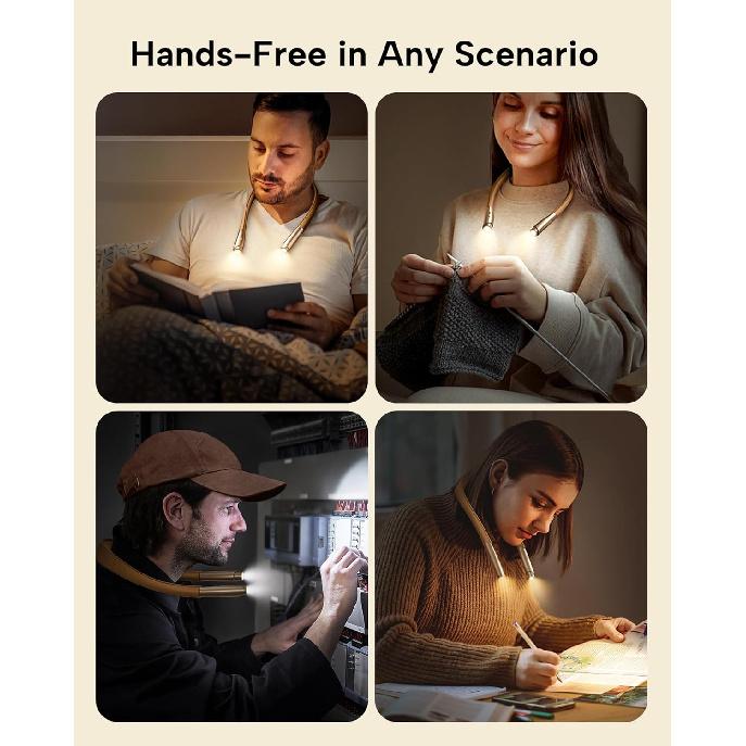 LED Neck Reading Light, Book Light for Reading In Bed, 3 Colors, 9 Brightness Levels, Lightweight Comfortable Design, Long Lasting, Perfect for