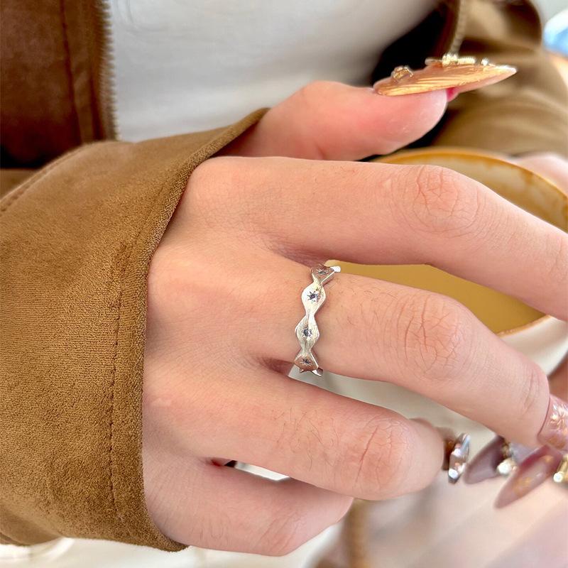 Cold wind zircon rhombus open ring niche high-end index finger ring simple personality fashion trend jewelry women