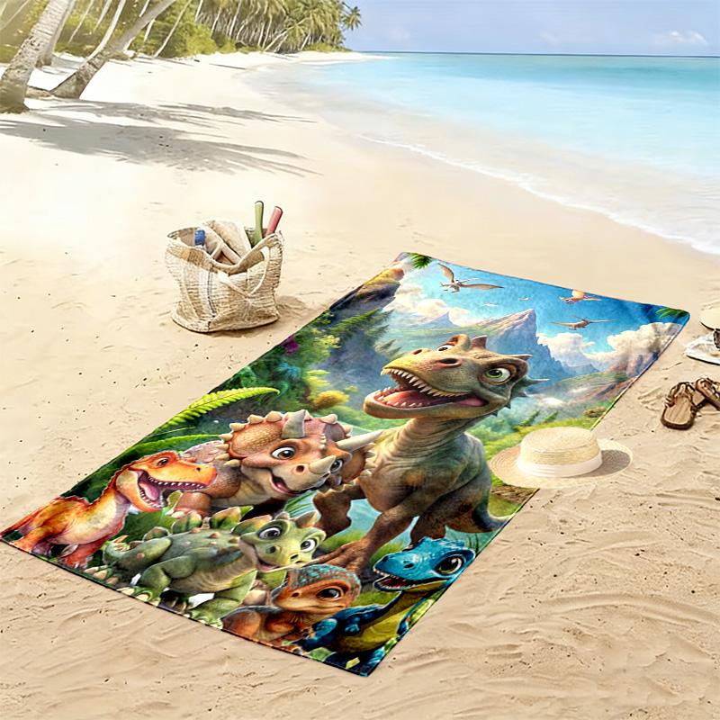 Dinosaurs Cartoon Print Beach Towel, Large Soft Quick Dry Towel for Beach Camping Swimming